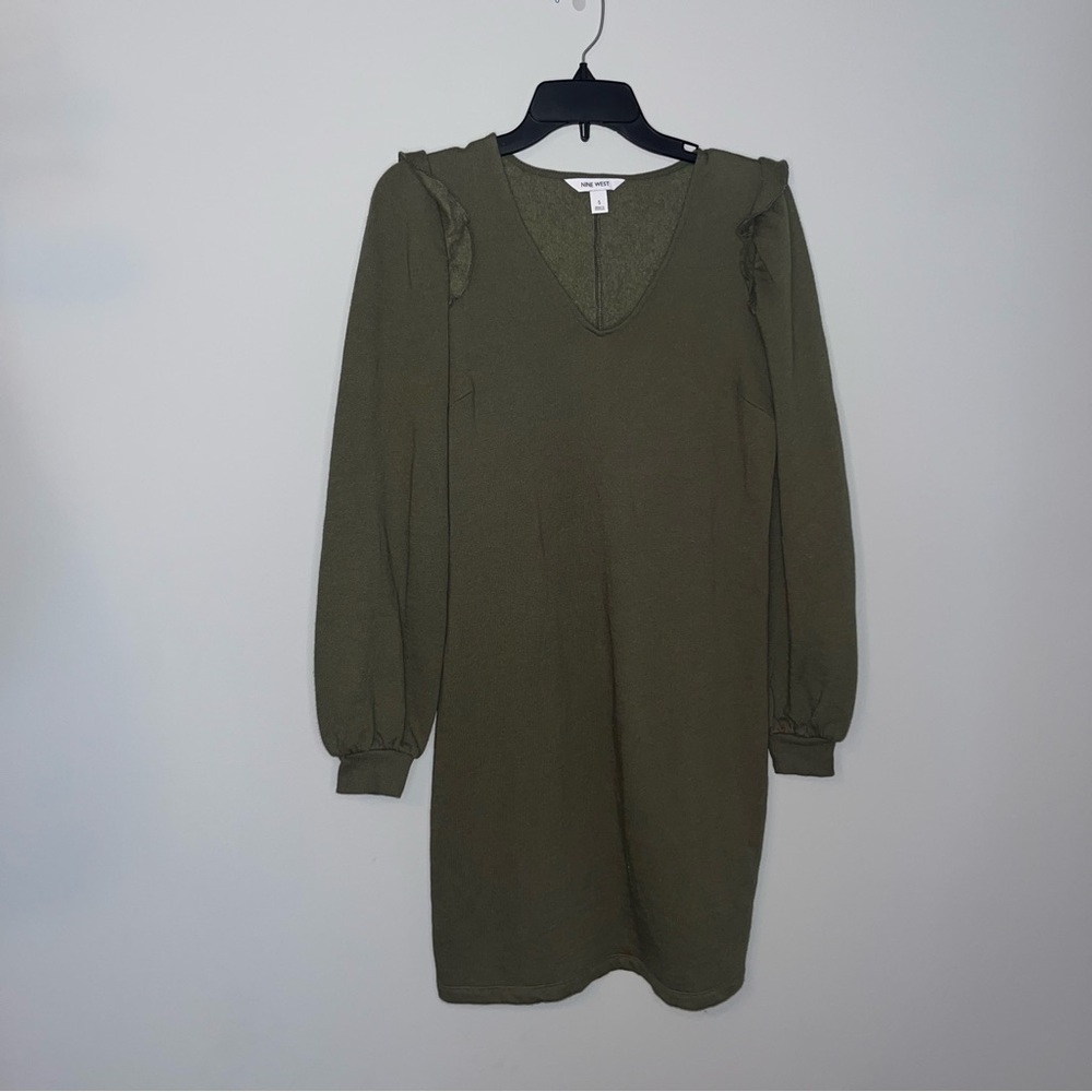 Nine West Olive Long Sleeve Dress Small